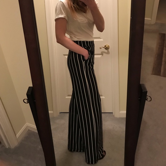 Black And White Striped Wide Leg Pants 